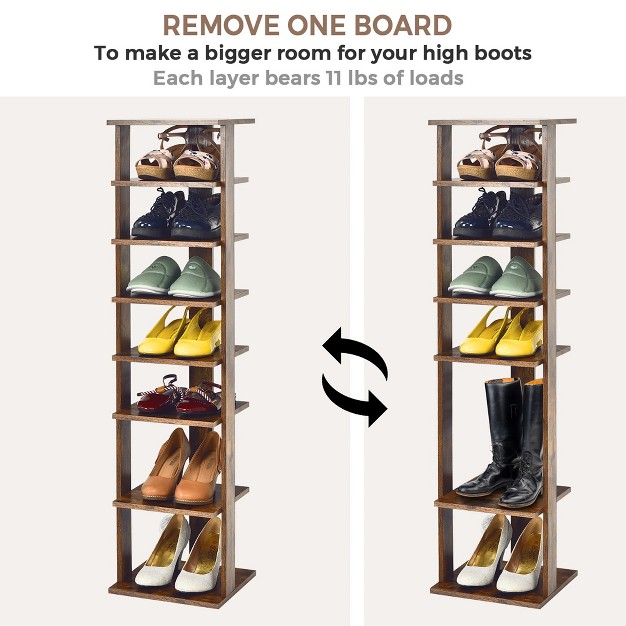 Costway 7 tier Shoe Rack Free Standing Shelf Storage Tower Rustic Brown