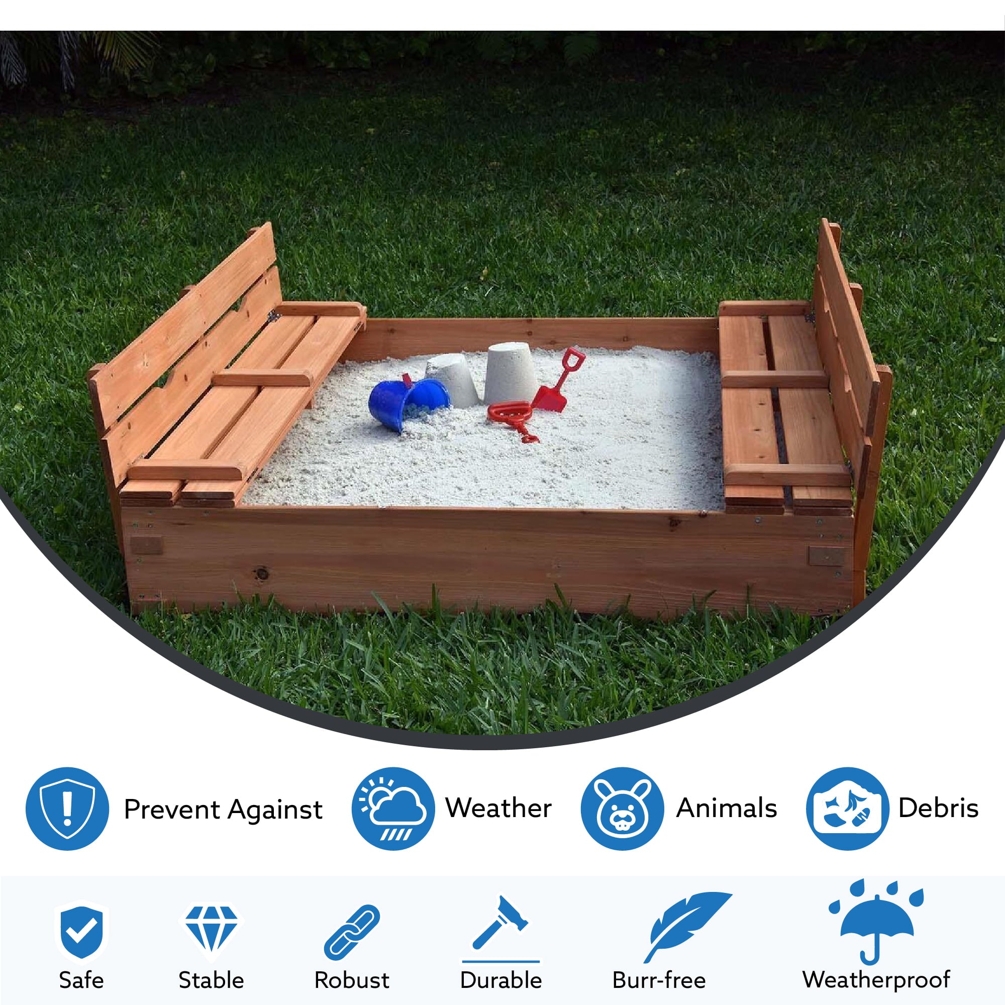 Kids Sandbox with Lid Sand Box for Kids Outdoor with Lid Cedar Wooden Sand Pit Box for Kids with 2 Foldable Bench Seats 4 ft x 4 ft Sand Boxes for Kids Outdoor with Lid Sandbox Toys for 2-8 Years