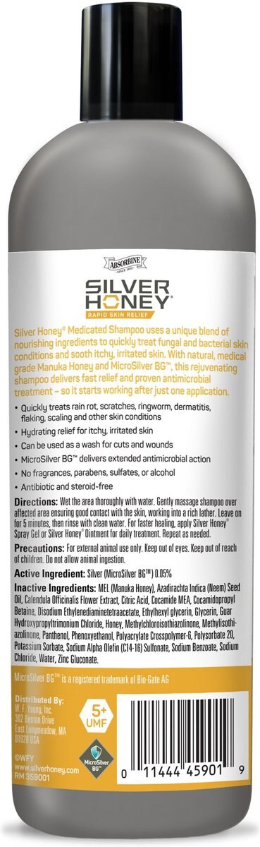 Silver Honey Rapid Skin Relief Medicated Dog and Cat Shampoo， 16-oz bottle