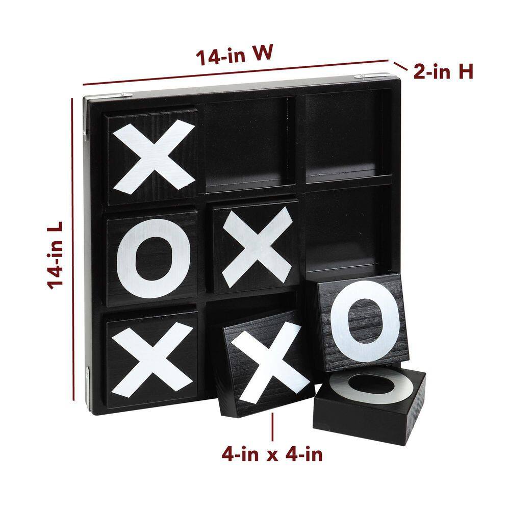 Hathaway Vintage Tic Tac Toe Set-Wood Includes Board in Ebony Finish (9-Pieces) BG3149