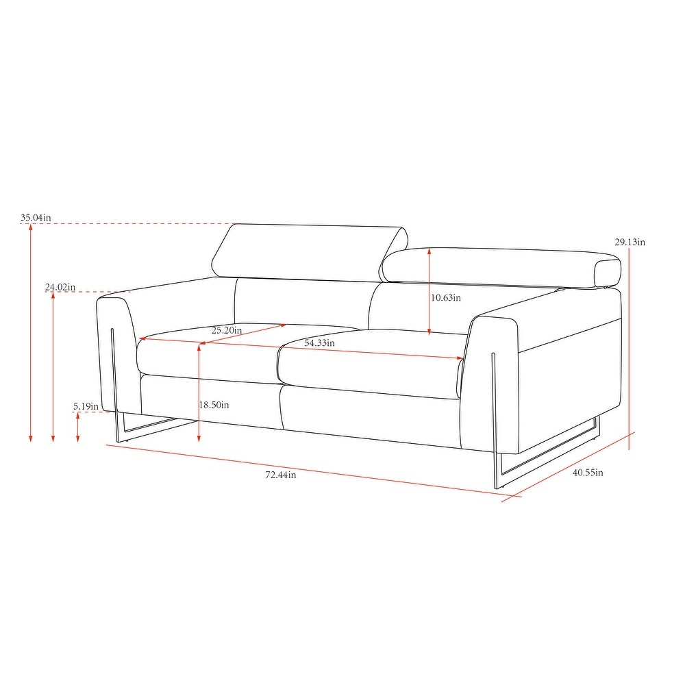 Pasargad Home Serena Upholstered Sofa with Adjustable Headrests