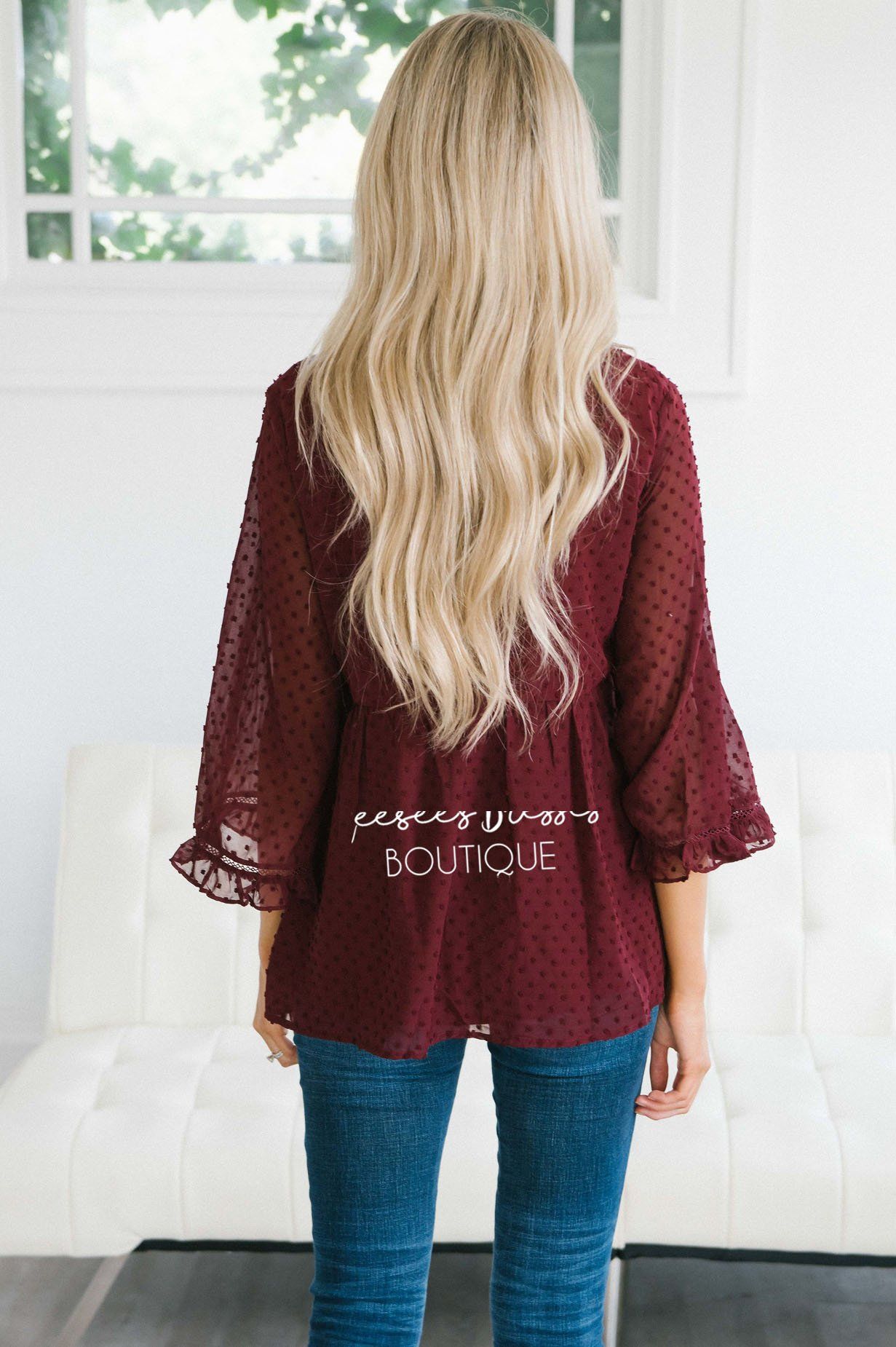 Dotted Crochet Trim Gathered Waist Blouse