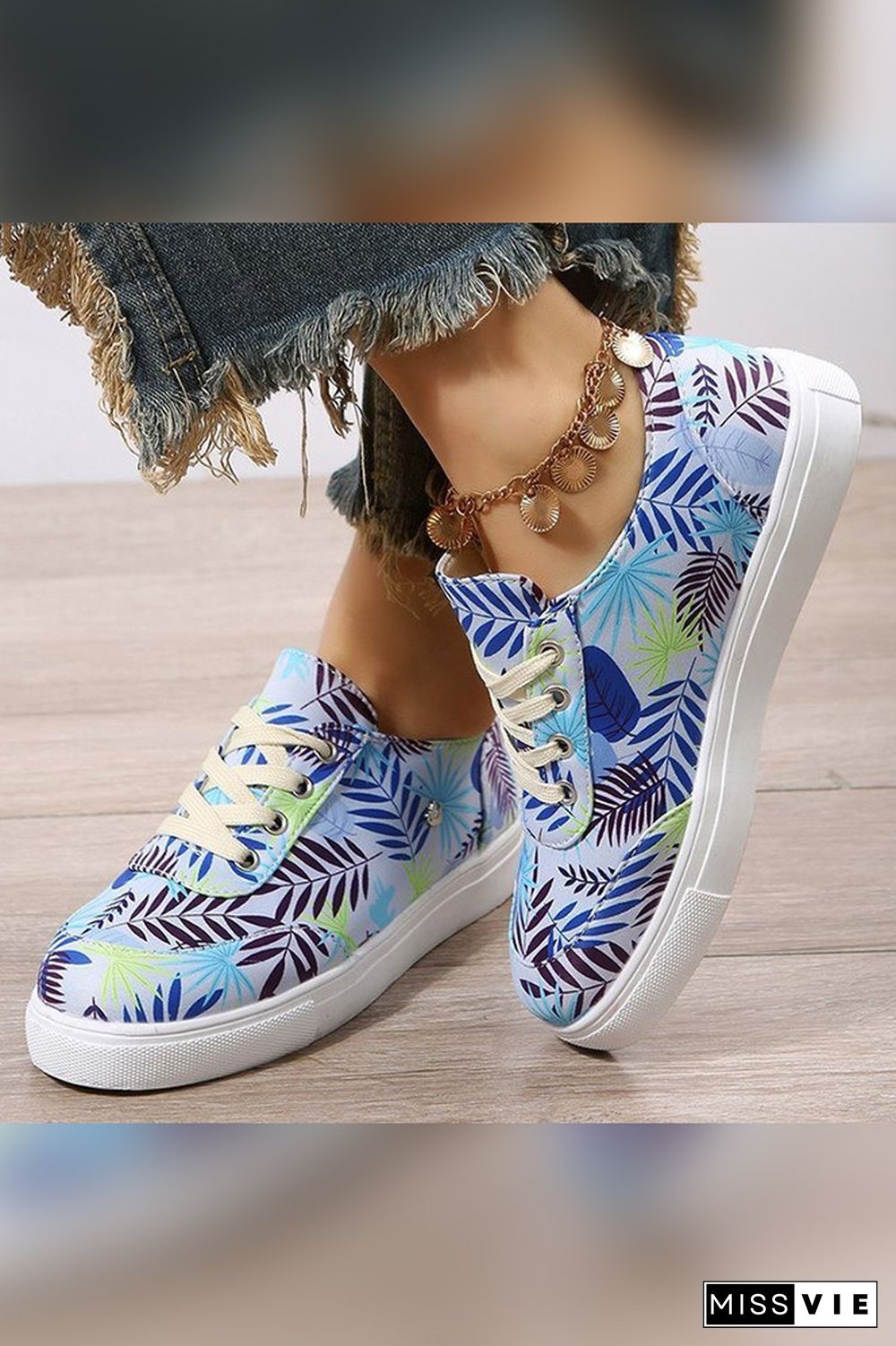 PU Floral Print Sneakers