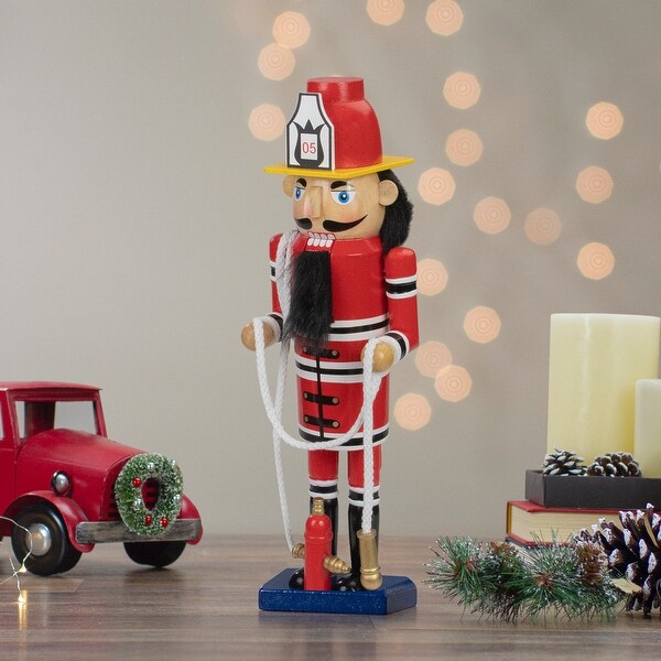 14 Red Wooden Fireman with Hose Christmas Nutcracker