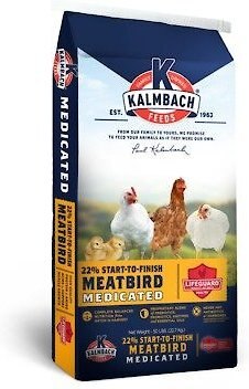 Kalmbach Feeds 22% Start To Finish Meatbird Medicated Poultry Feed， 50-lb bag