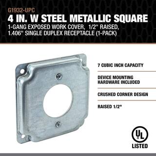 Southwire 4 in. Steel Metallic Square Box Surface Cover Single Duplex Receptacle (1-Pack) G1932-UPC