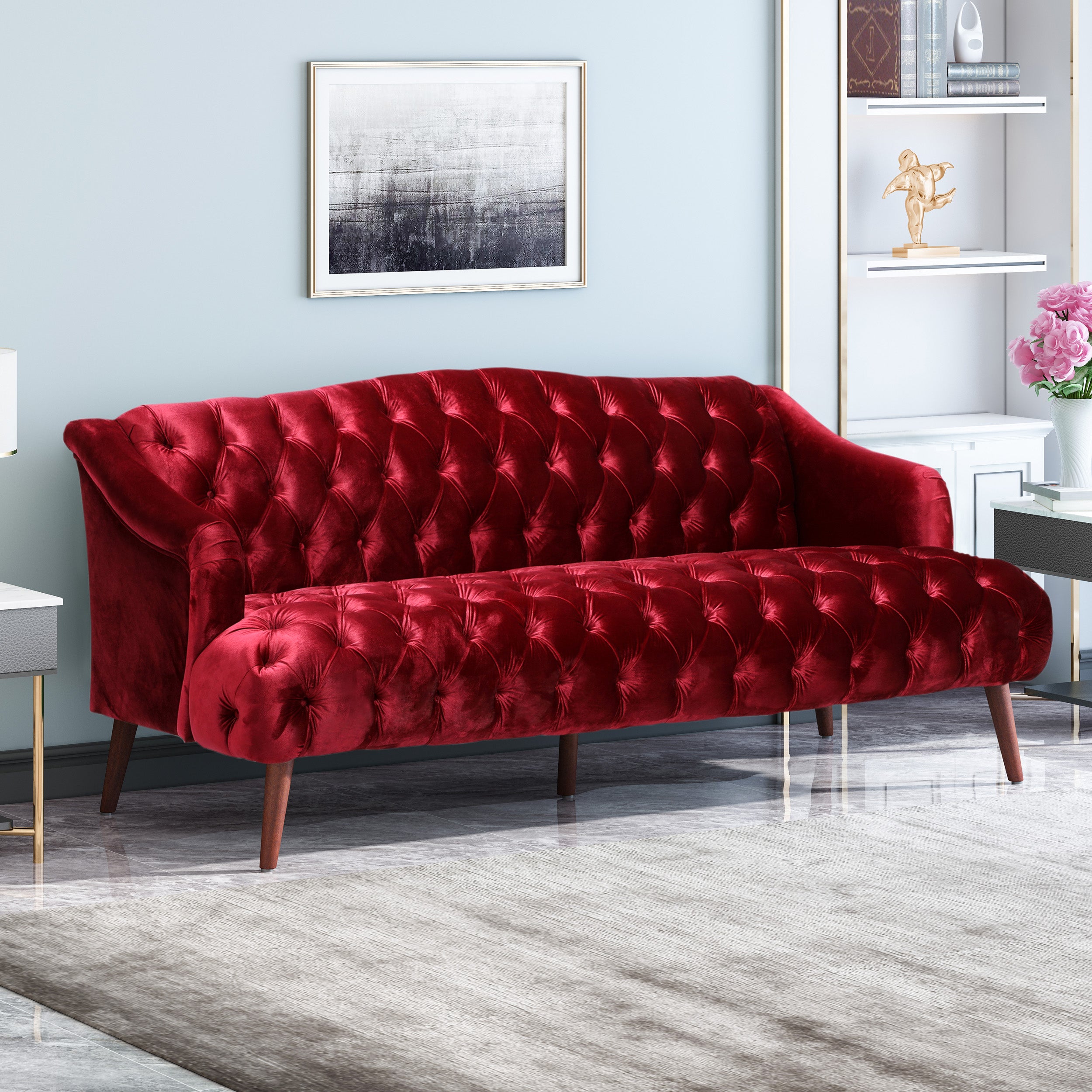 Kayleigh Modern Glam Tufted Velvet 3 Seater Sofa