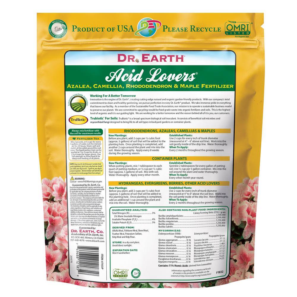 DR. EARTH 4 lbs. Organic Acid Lovers Azalea Camellia Rhododendron and Maple Fertilizer Dry Fertilizer 100518428