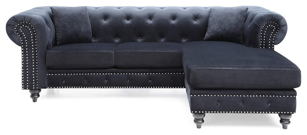 Midcentury Sectional Sofa  Velvet Seat With Tufted Back  ampRolled Arms   Traditional   Sectional Sofas   by Declusia  Houzz