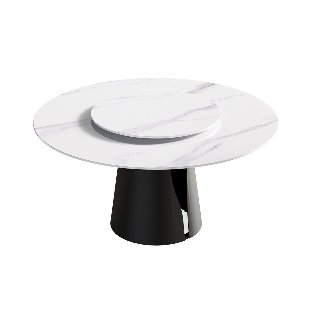 Modern Round Slate Kitchen Dining Table  Black Pedesta and Turntable    59.05 inch   N/A