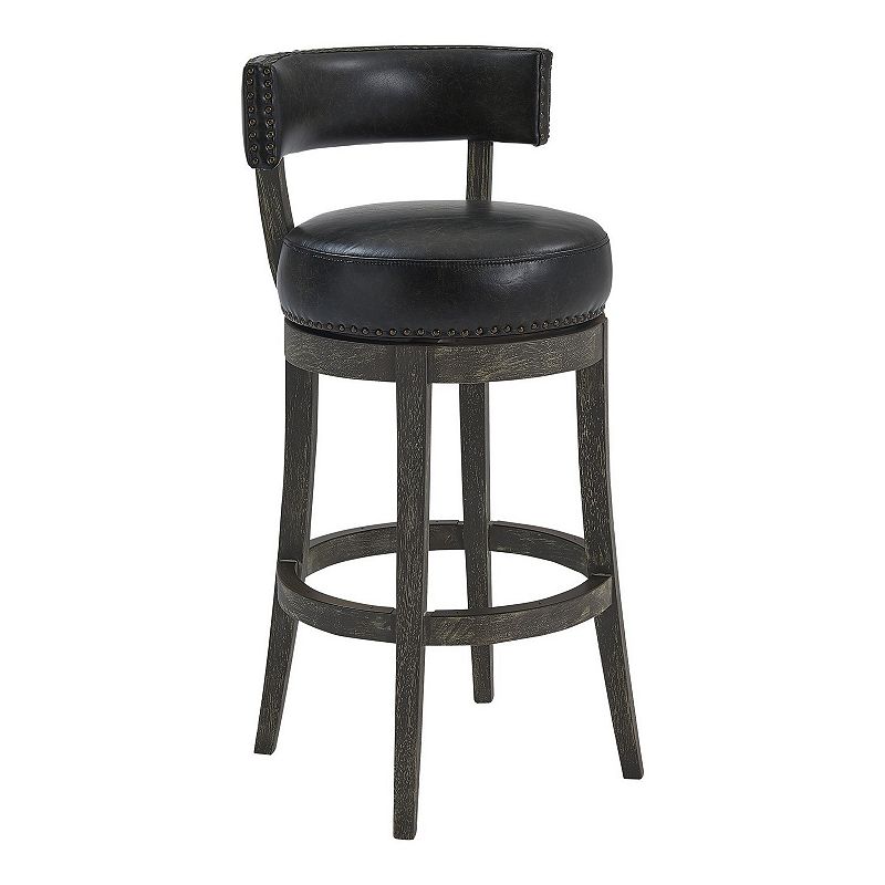 31 Inches Nailhead Trim Leatherette Swivel Barstool， Gray