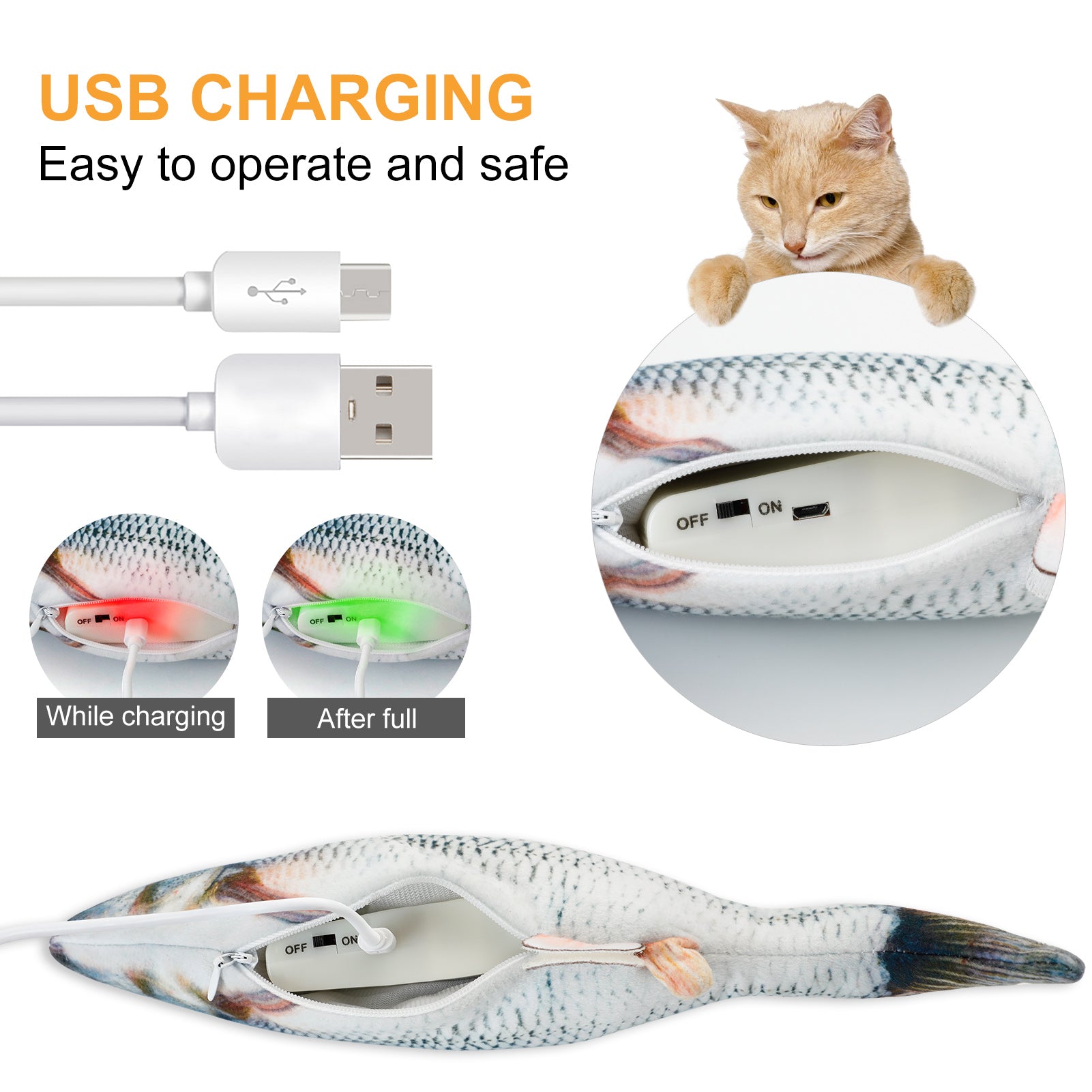 Legendog Electric Moving Fish Cat Toy Motion Cat Bite Toy Wiggle Fish Catnip Toys Interactive Pet Chew Toy for Kitten