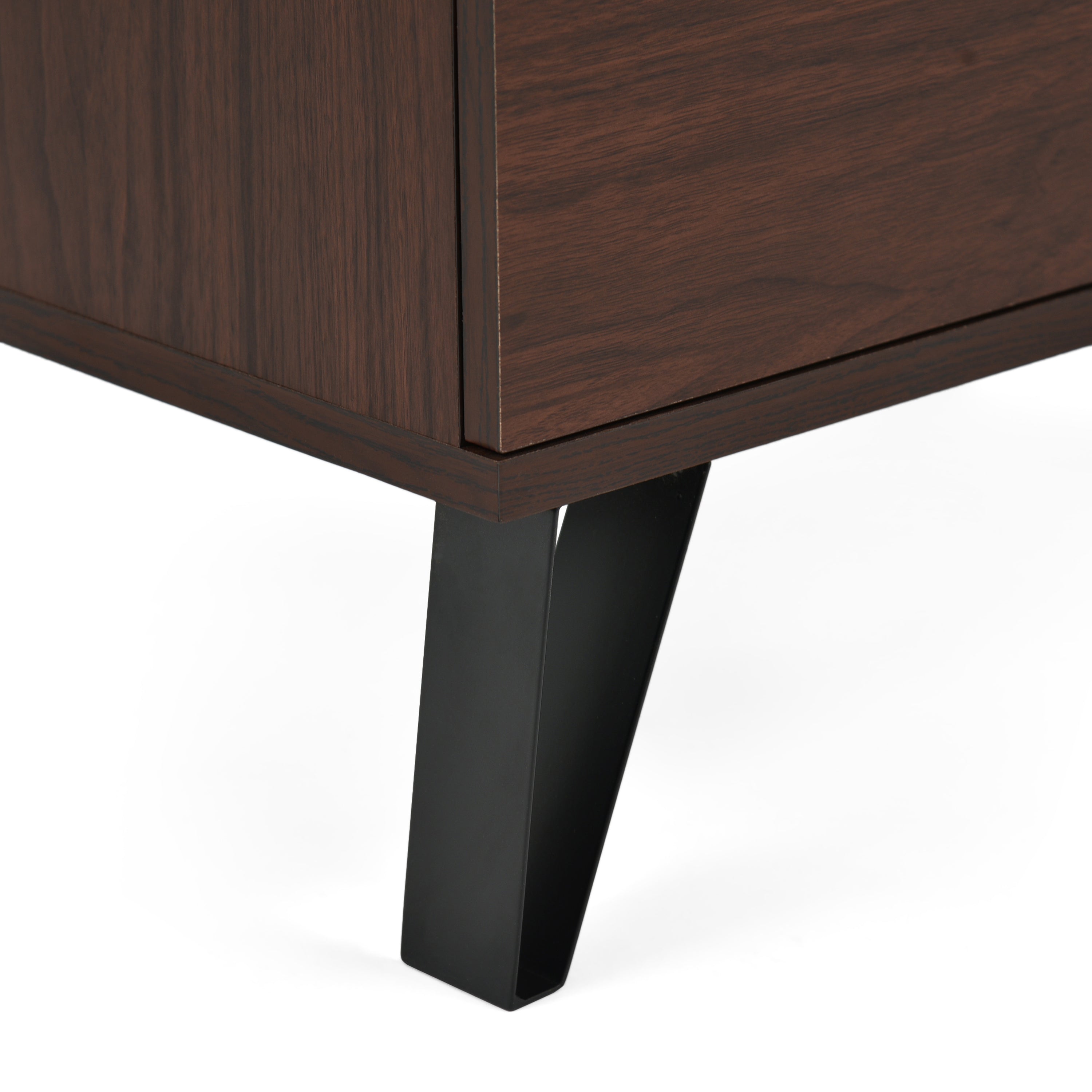 Demijen Modern Industrial 2 Drawer Wide Nightstand, Walnut and Matte Black