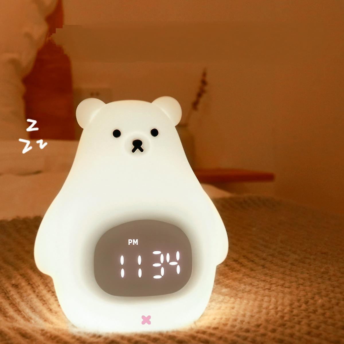 Cute Child Alarm Clock Silicone Bear Led Night Light Digital Clock