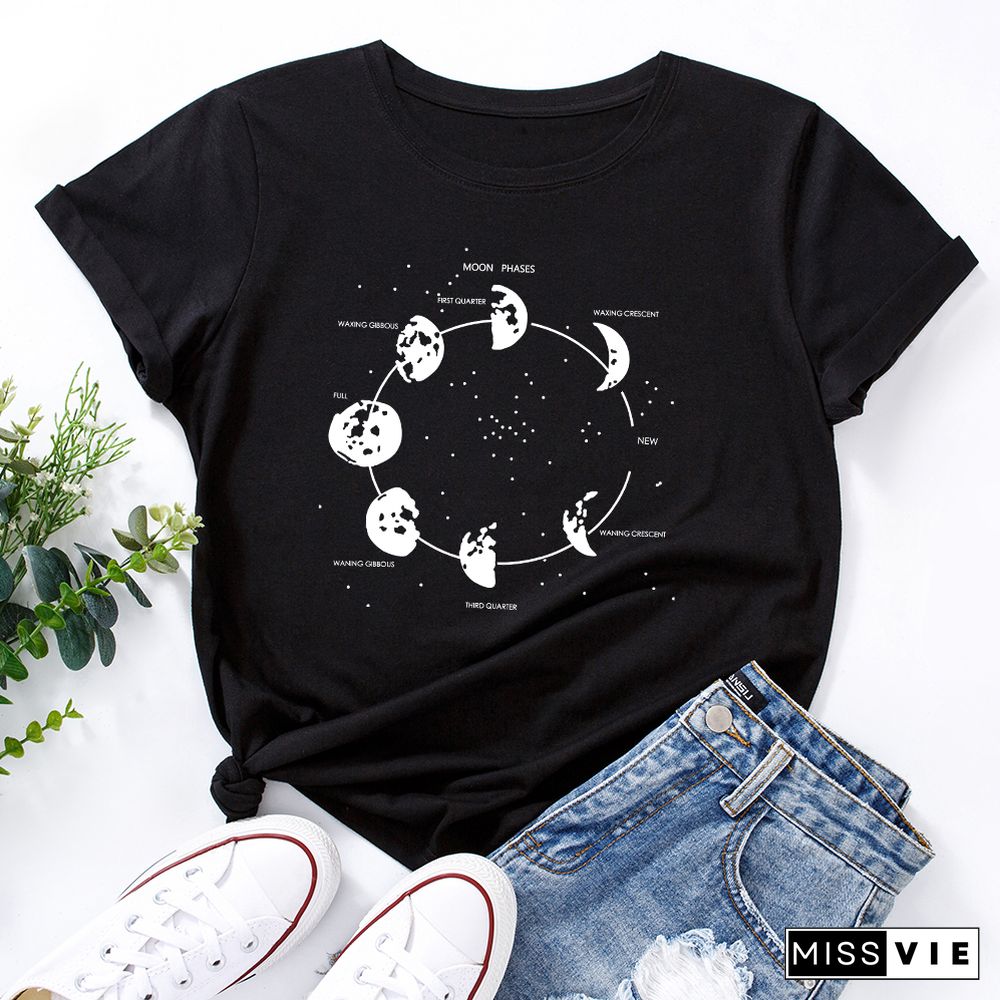 Celestial Moon Phase Cosmos Space T-Shirt Funny ShirtsFor Women Female Graphic Tee Short Sleeve Summer Shirts Tops Shirt Gift