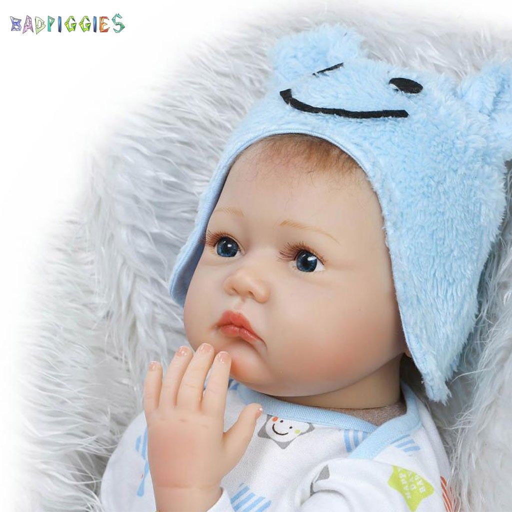 BadPiggies 22 Inch Reborn Baby Doll Handmade Soft Vinyl Silicone Lifelike Alive Baby Toys For Kids Xmas New Year Gift (Blue, Boy)