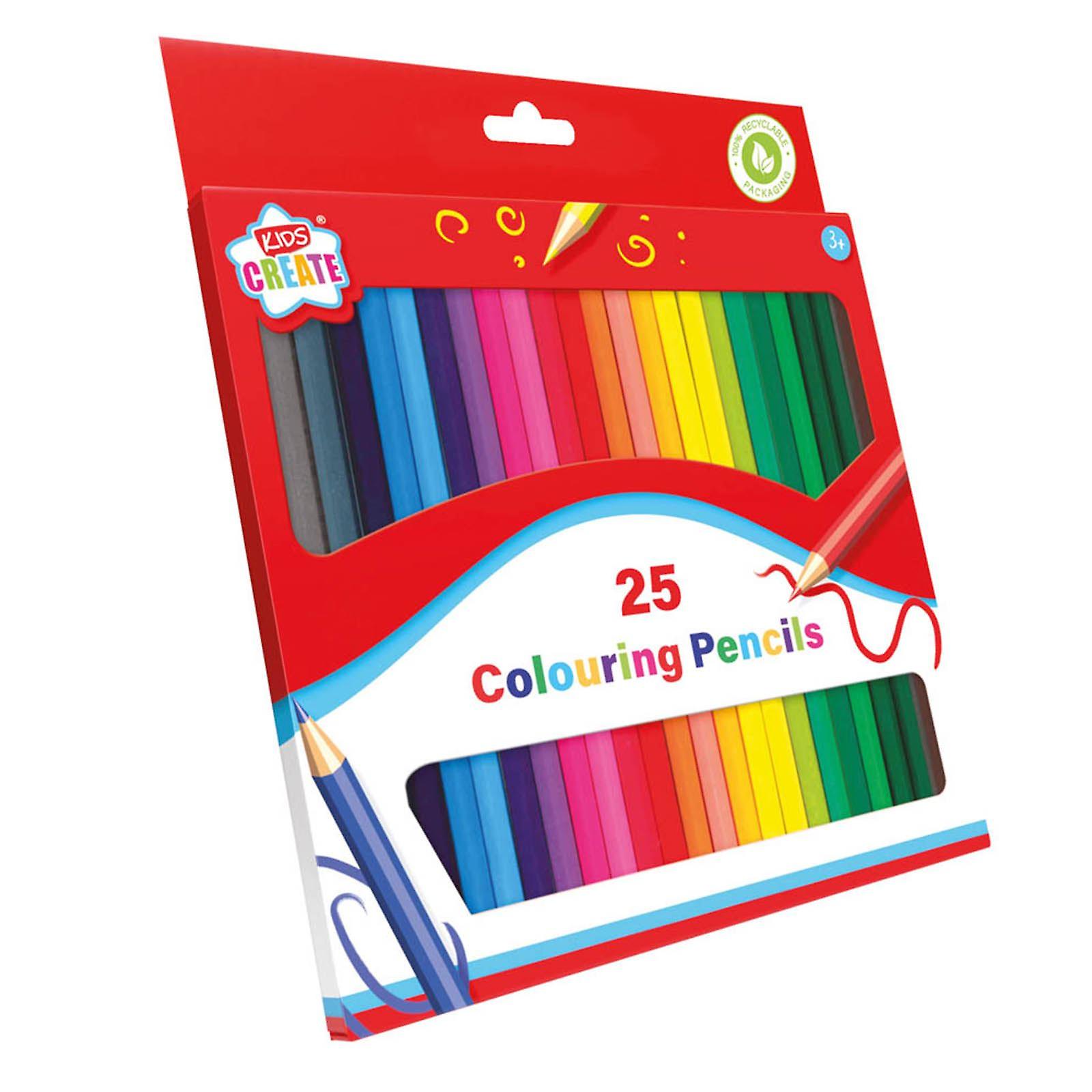 Kids Create Pack 25 Assorted Colour Colouring Pencils Childrens Arts and Crafts 3+