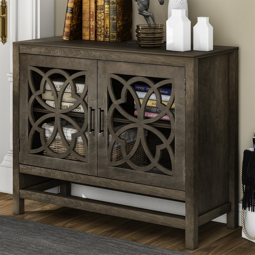 Wooden Storage Cabinet with Doors and Adjustable Shelf