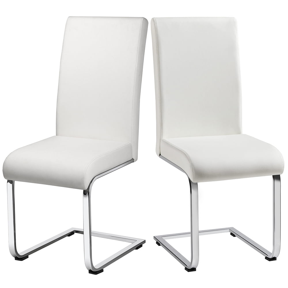 SMILE MART Modern Dining Chairs Upholstered High-Back Dining Chairs PU Leather Kitchen Chairs with Metal Legs， White