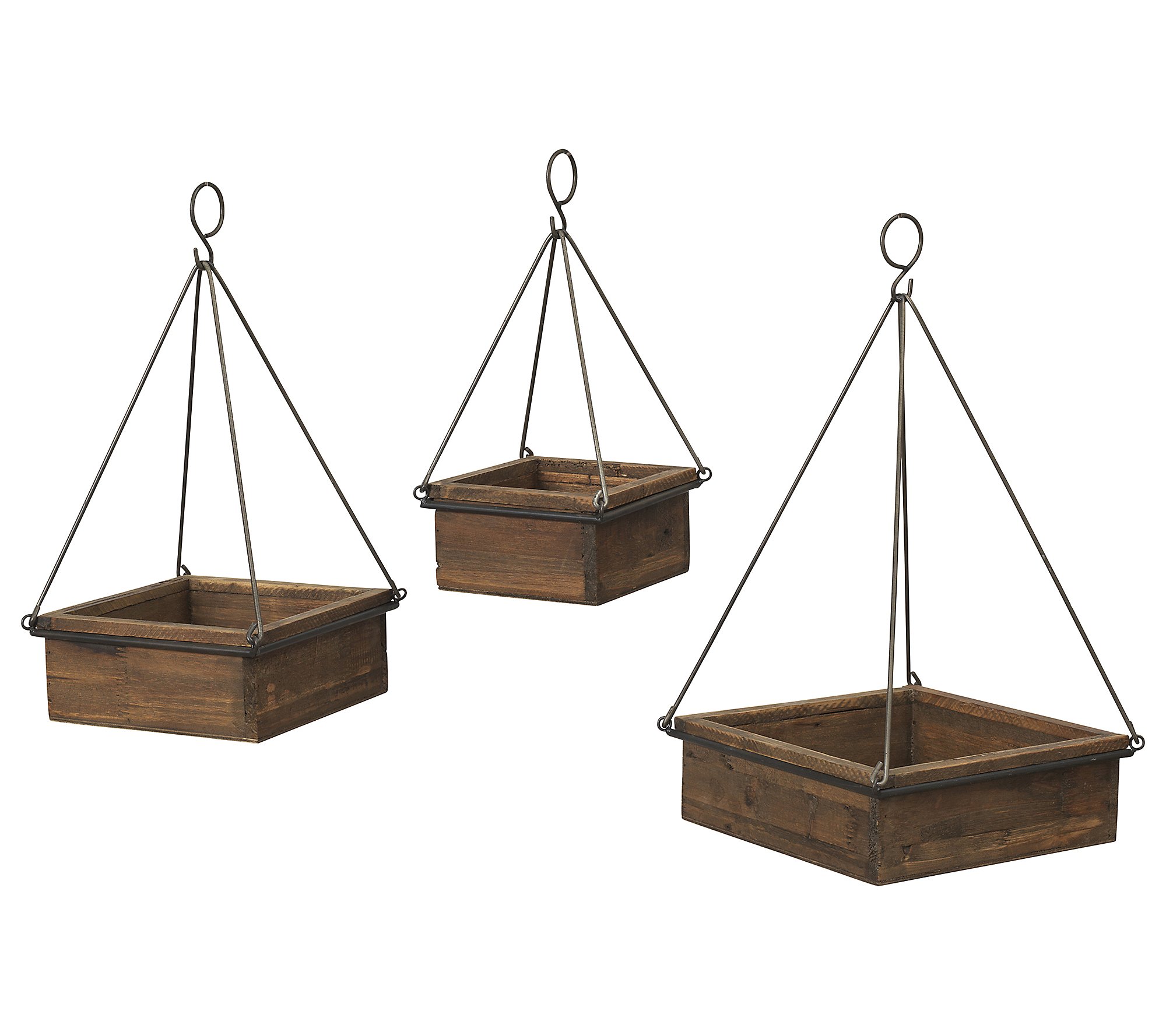 S 3 Wood and Metal Hanging Planters by Gerson Co