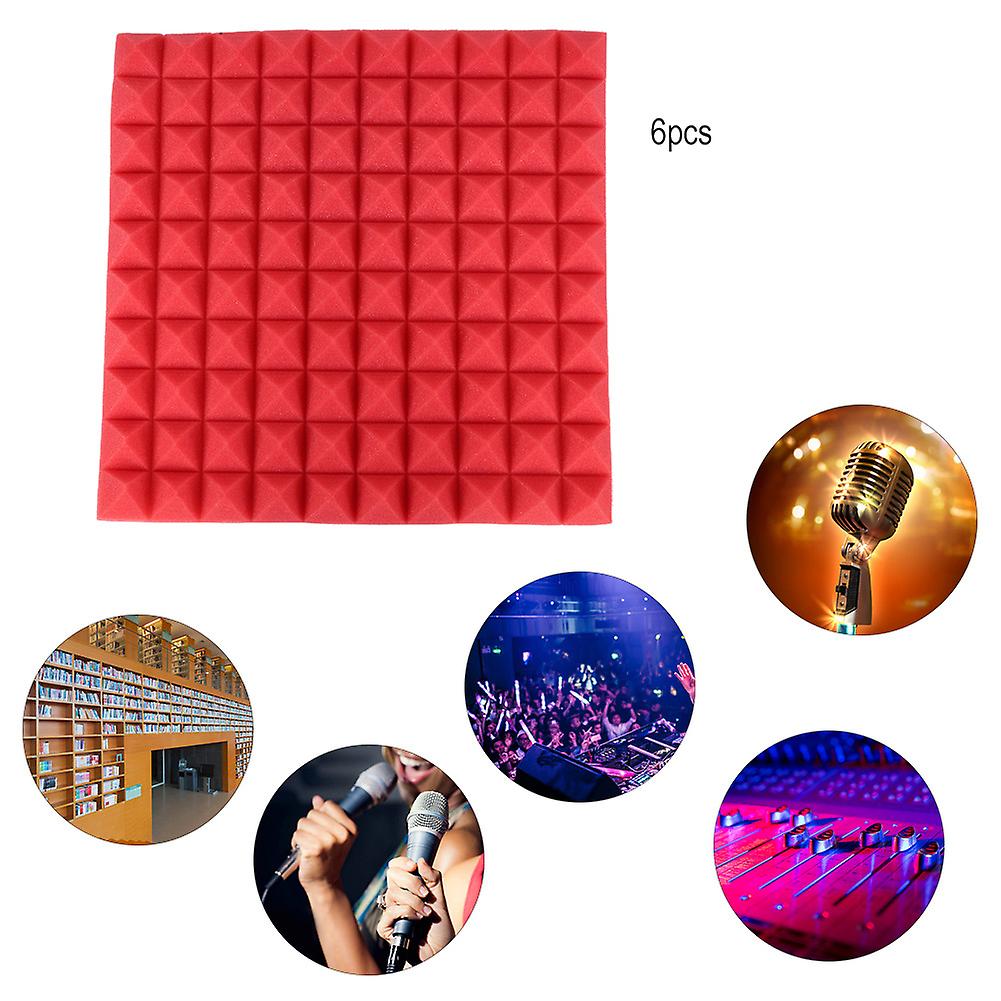 50*50*5cm 6pcs Pyramid Shape Sound Absorbing Soundproofing Cotton Foam (red)