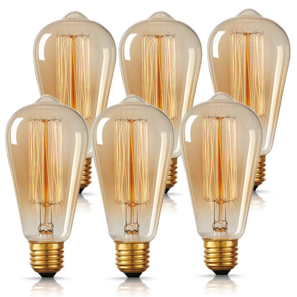 YANSUN 60-Watt Equivalent Vintage ST64 Dimmable E26 Base Incandescent Edison Light Bulb 2700K (6-Pack) H-WS004ZW60E26-6