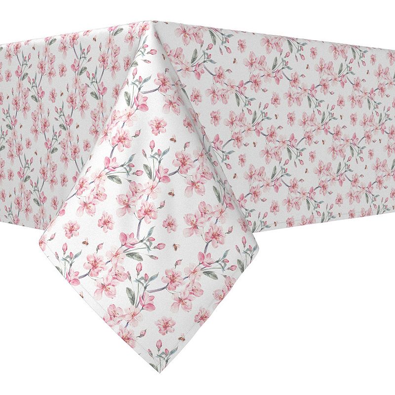 Rectangular Tablecloth， 100% Cotton， 52x104， Pink Floral Blossom