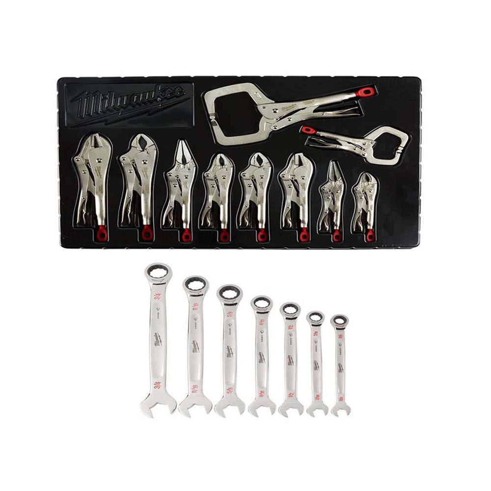 MW SAE Combination Ratcheting Wrench and Torque Lock Locking Pliers Mechanics Tool Set (17-Piece) 48-22-9406-48-22-3690