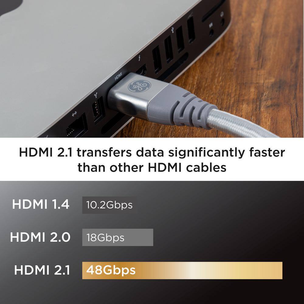 GE 15 ft. 8K HDMI 2.1 Cable with Ethernet and Gold Plated Connectors in Grey 66832