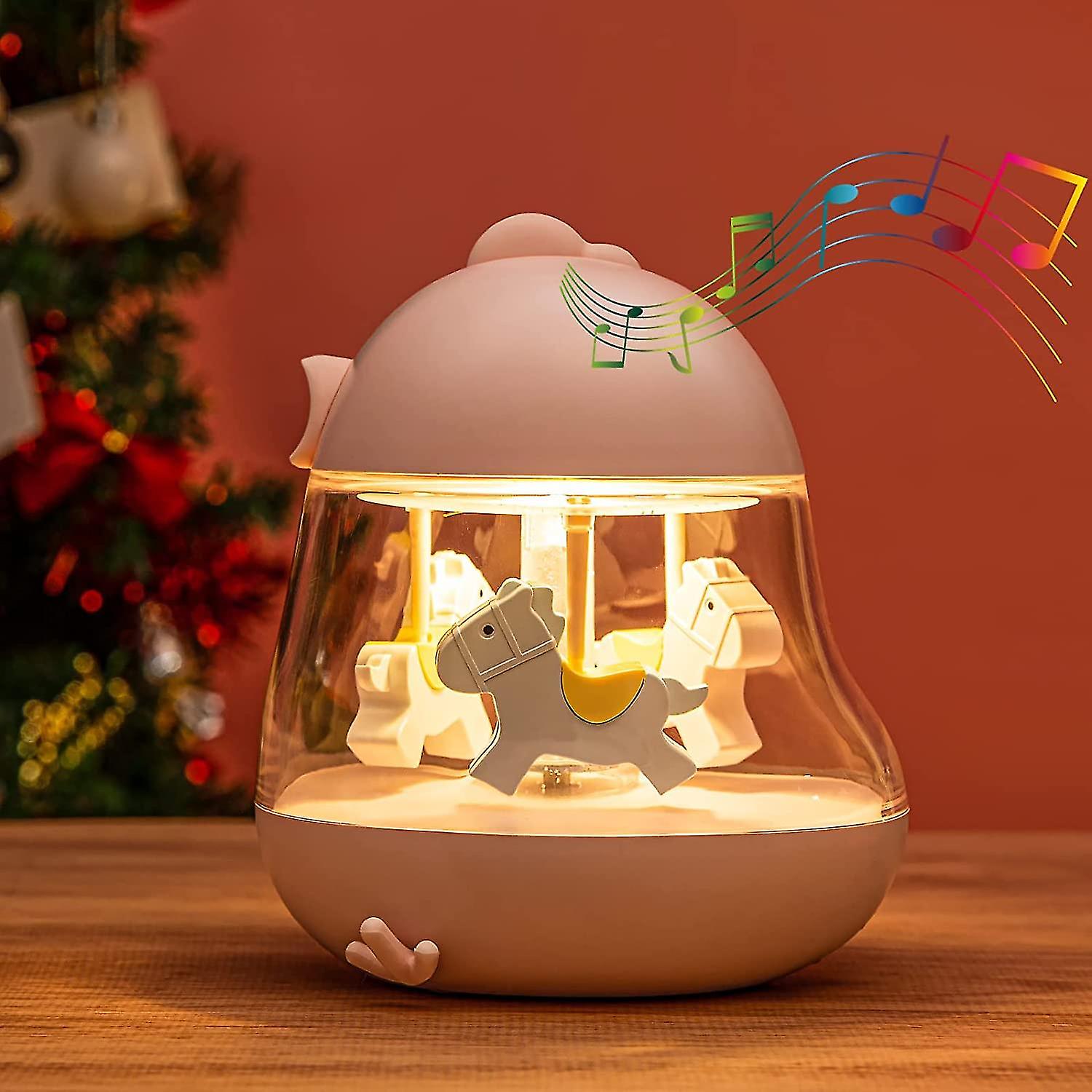 Carousel Music Box Night Light For Kids， Cute Baby Toddler Nursery Bedroom Decor Lamp， Usb Rechargeable and Dimmable and Portable and Timer，christmas Gifts