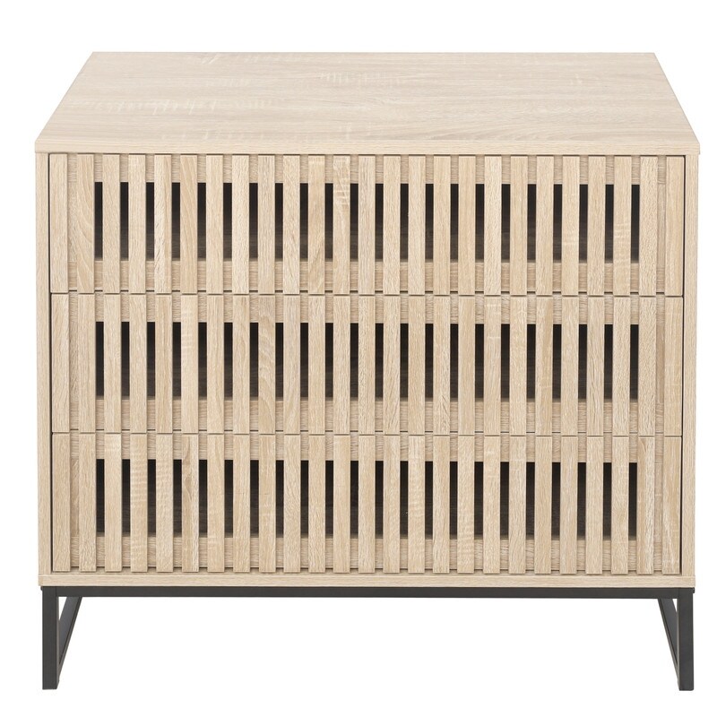 Modern Solid Wood Storage Cabinet with 3 Drawer and Metal Base