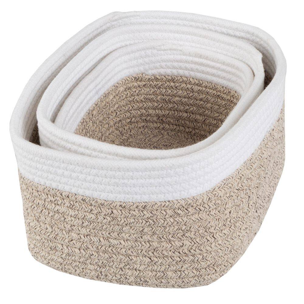 HOME-COMPLETE Tan Cube Storage Bin Rope Baskets 3-Piece Set ST-HOME6-NAT