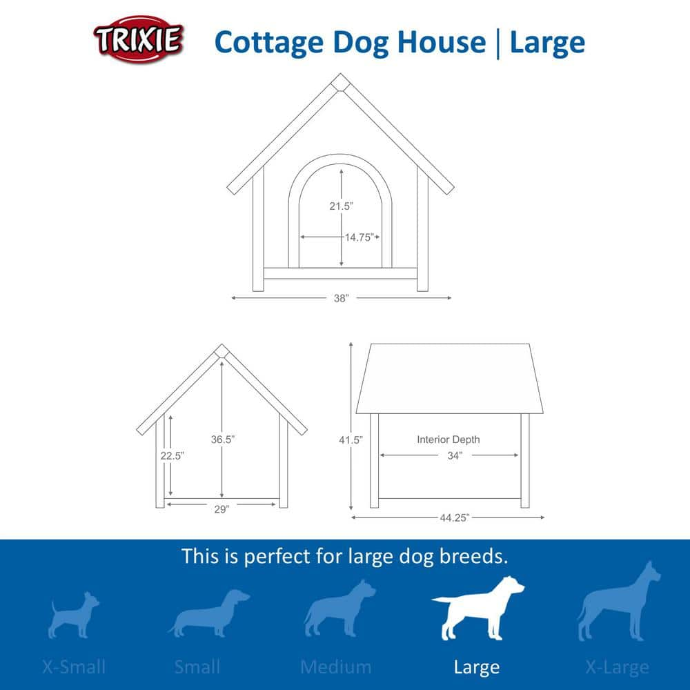 TRIXIE natura Cottage Dog House, Peaked Roof, Adjustable Legs, Brown, X-Large 39533