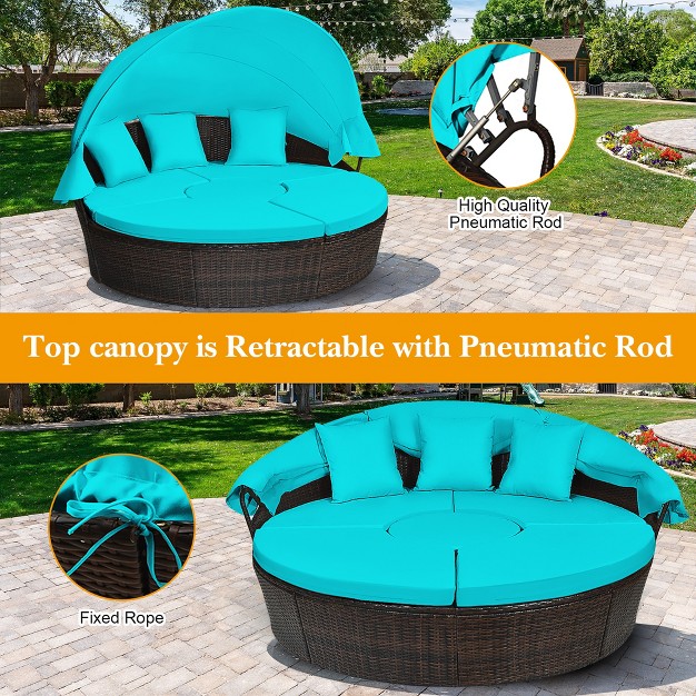 Costway Patio Rattan Daybed Cushioned Sofa Adjustable Table Top Canopy