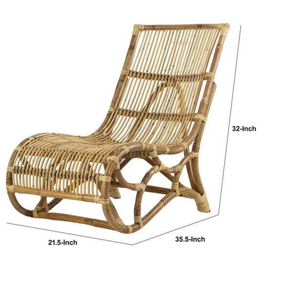 35 Inch Retro Style Rattan Lounge Chair， Slatted Support， Natural Brown - Overstock - 37853920