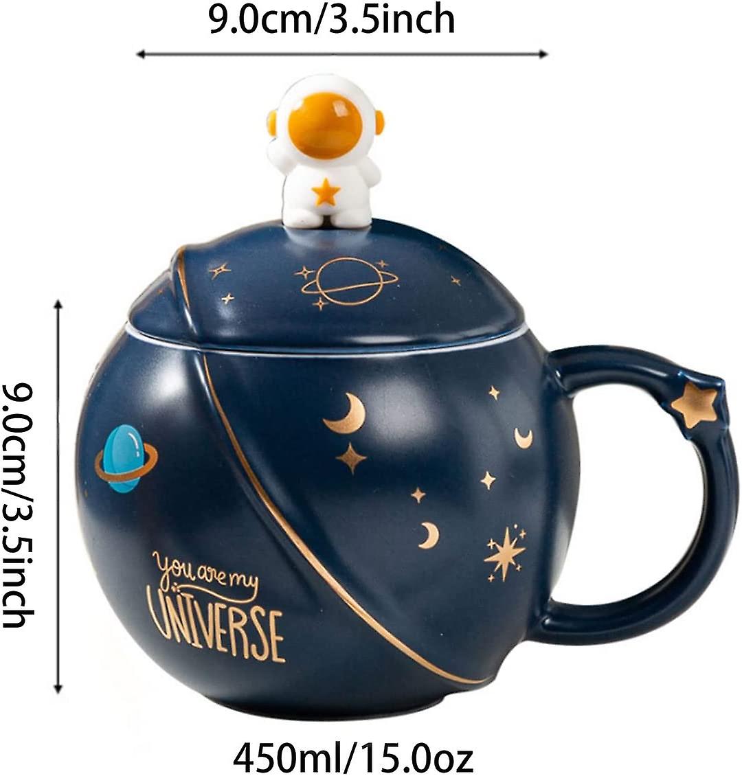 Hwagui - Cute Astronaut Mug With Lid And Spoon， Kawaii Cup Novelty Mug For Coffee， Tea And Milk， Mug Gift Blue 450ml/15oz