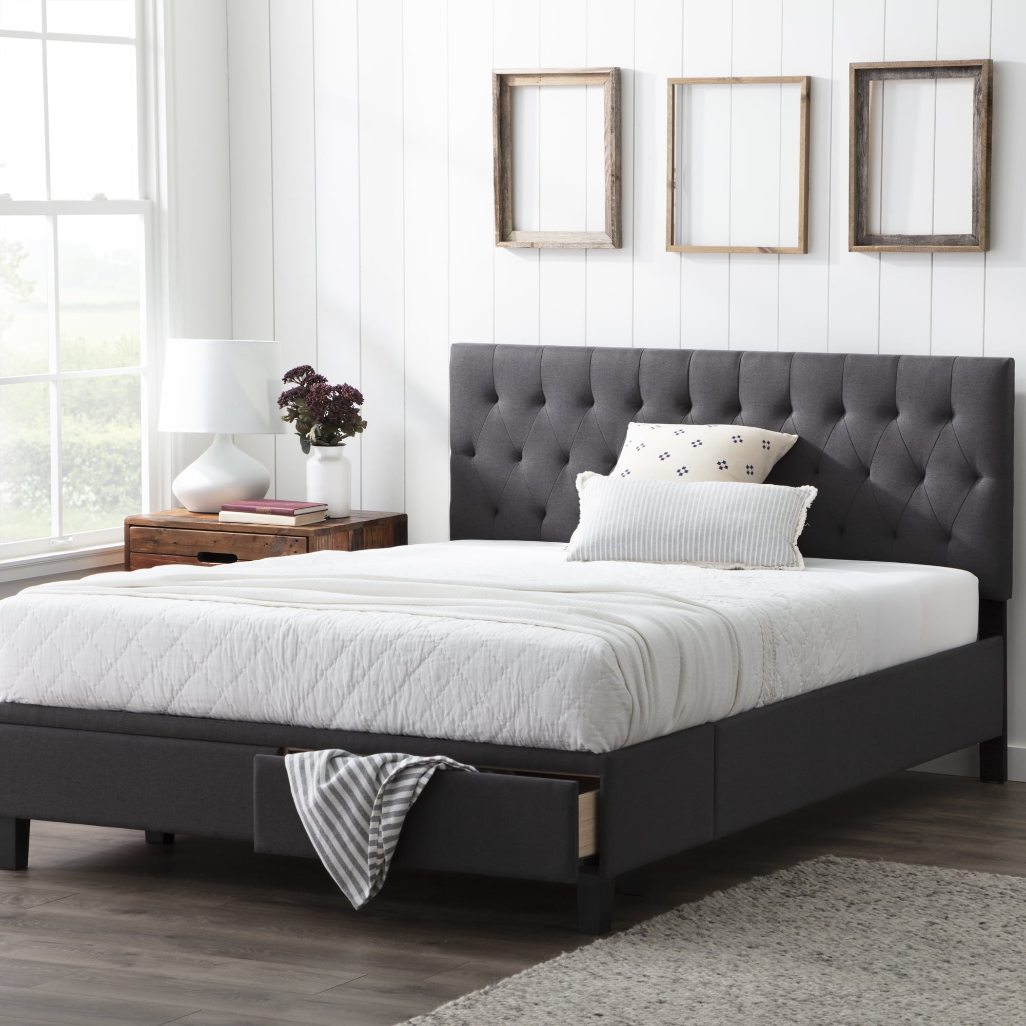 Rest Haven Nampa Upholstered Bed with Drawers, Full, Charcoal