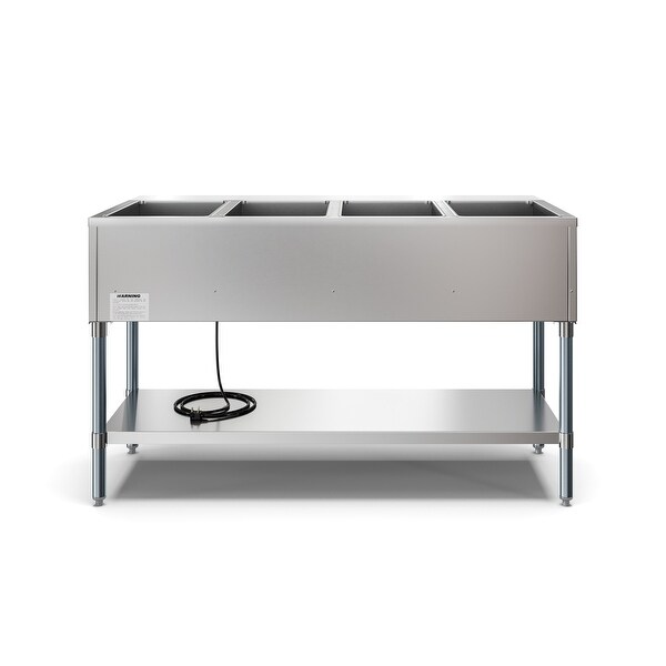 4-Pan Open Well Commercial Electric Stainless Steel Steam Table with Undershelf， Warming Control Knobs， and Front Serving Area