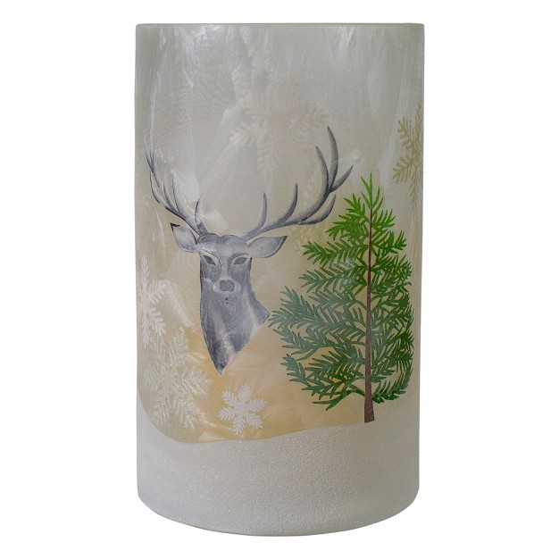 Deer Pine And Snowflakes Hand Painted Flameless Glass Christmas Candle Holder