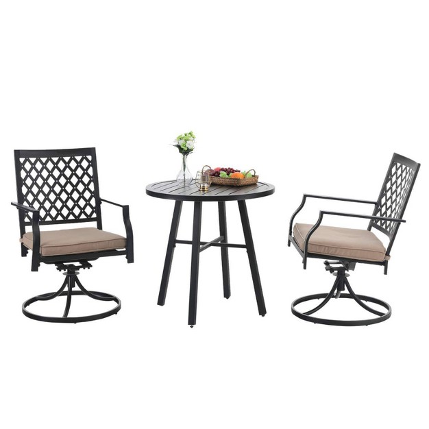 3pc Patio Set With 2 Swivel Chairs amp Round Table Black Captiva Designs