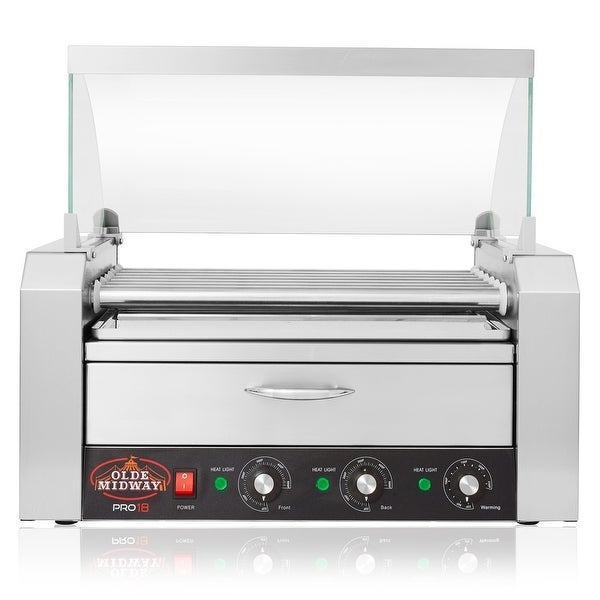 Electric Hot Dog Roller Grill Cooker Machines with Bun Warmer and Cover - Silver