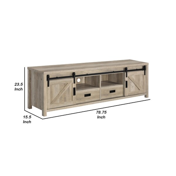 Sem 79 Inch TV Media Entertainment Console， Sliding Doors， 2 Drawers， Brown