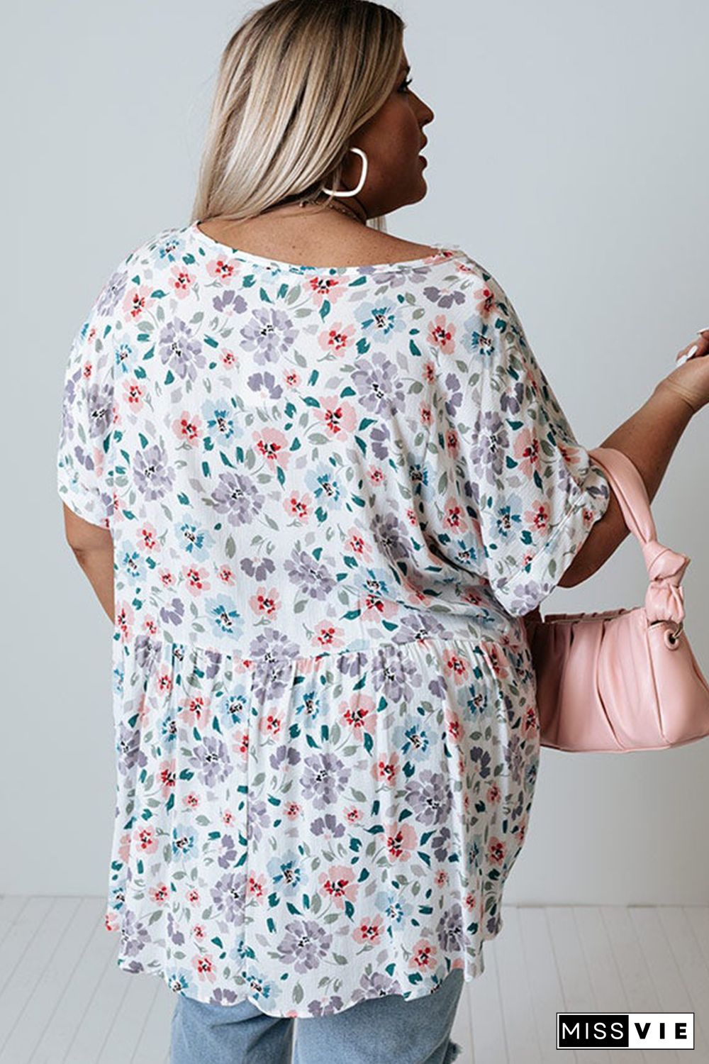 White Plus Size Floral Tunic Top