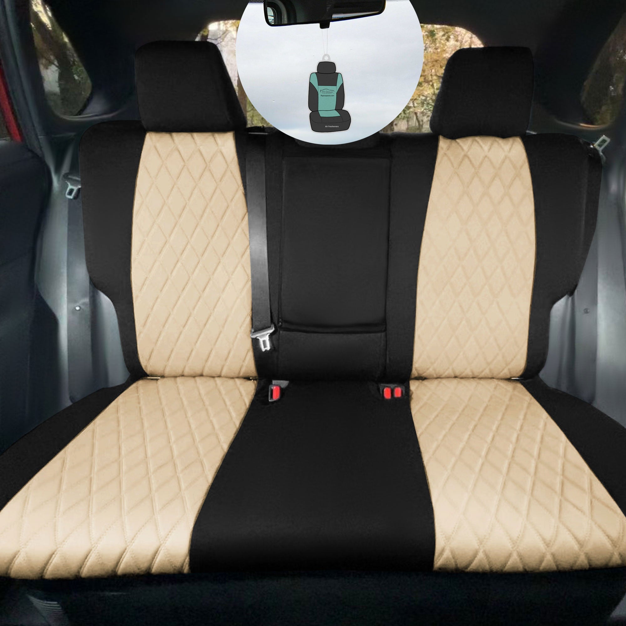 FH Group AFCM5012BEIGEREAR Beige Neoprene Custom Car Seat Cover For 2018-2023 Toyota Rav Hybrid with Air Freshener