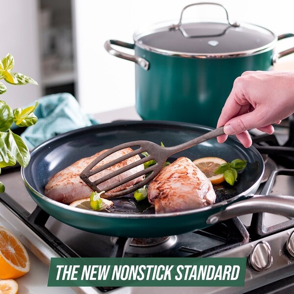 12-Piece Ceramic Non-Stick Cookware Set， Green