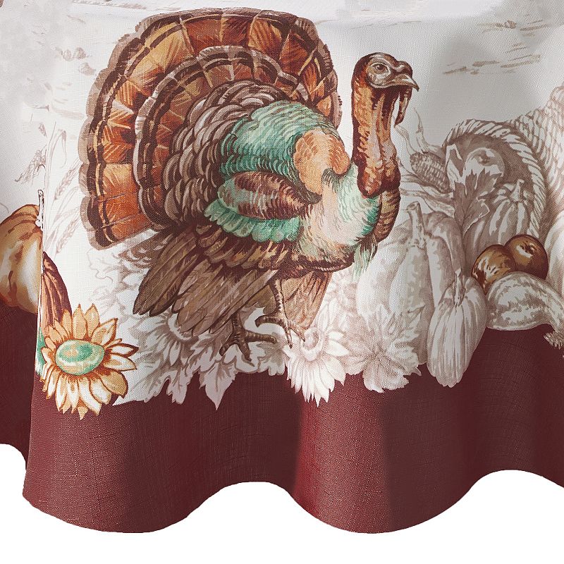 Elrene Home Fashions Holiday Turkey Bordered Fall Round Tablecloth