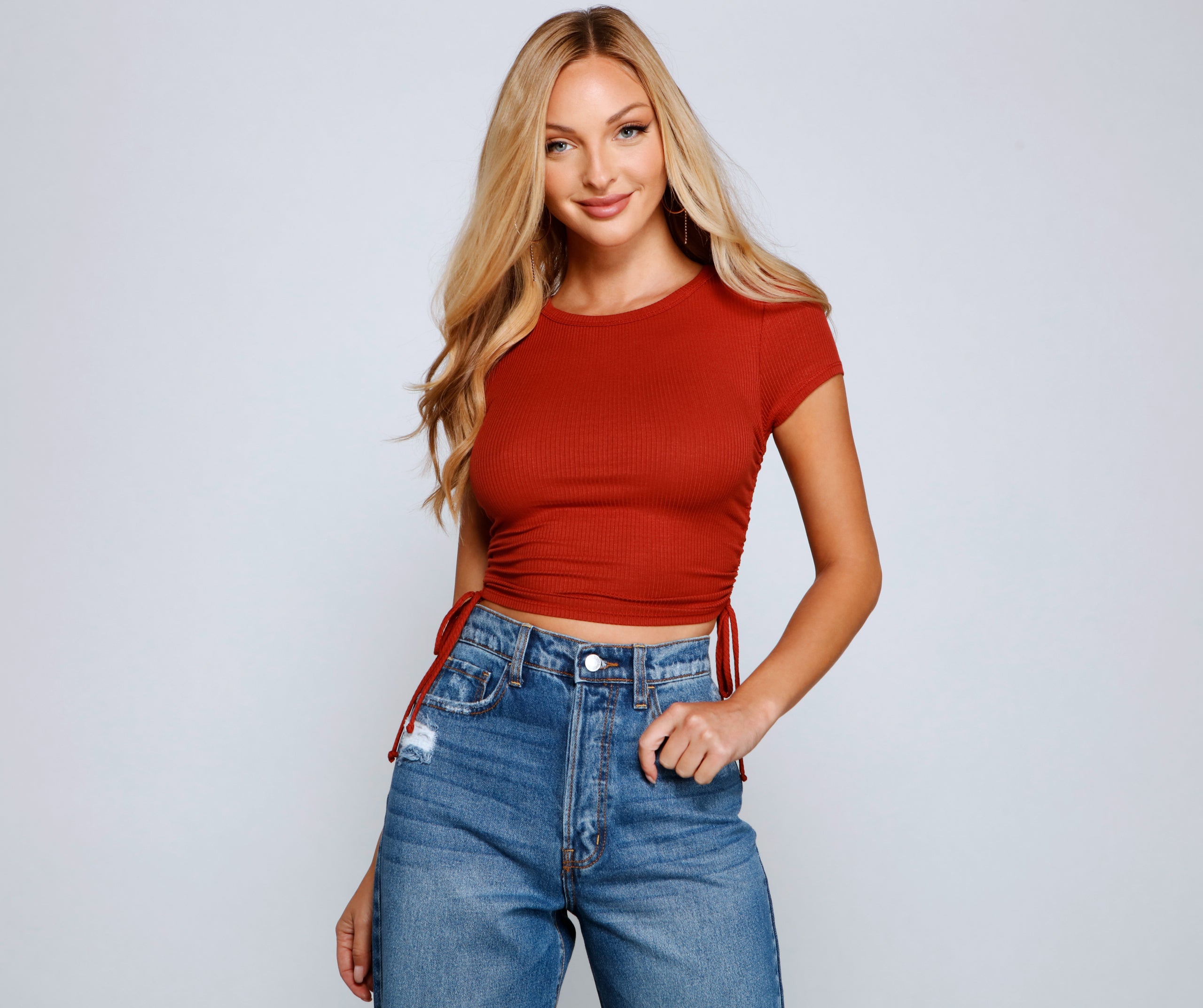 Pull Me In Ruched Ribbed Knit Crop Top