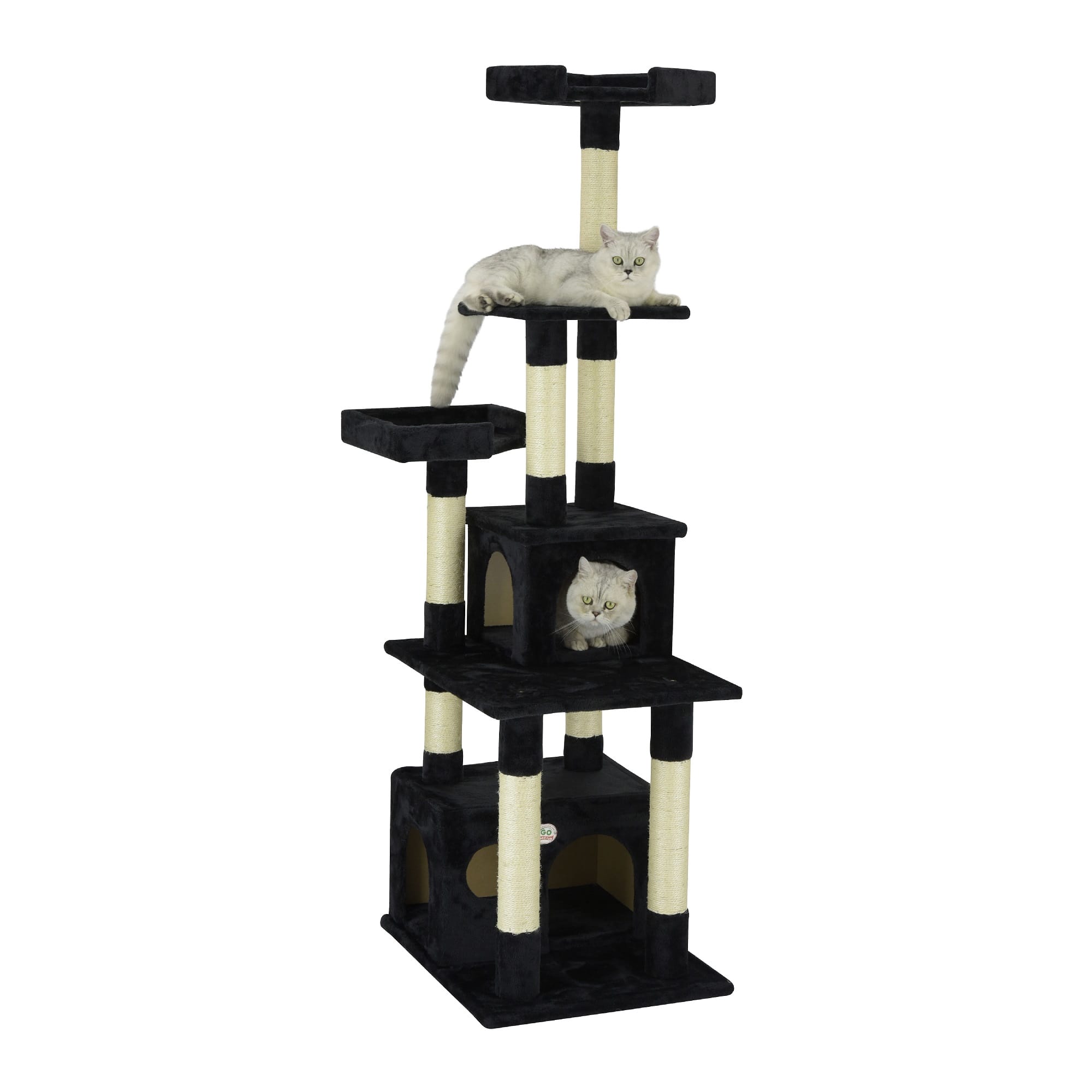 Go Pet Club Classic Black Cat Tree Condo Furniture with Sisal Scratching Posts， 67.25