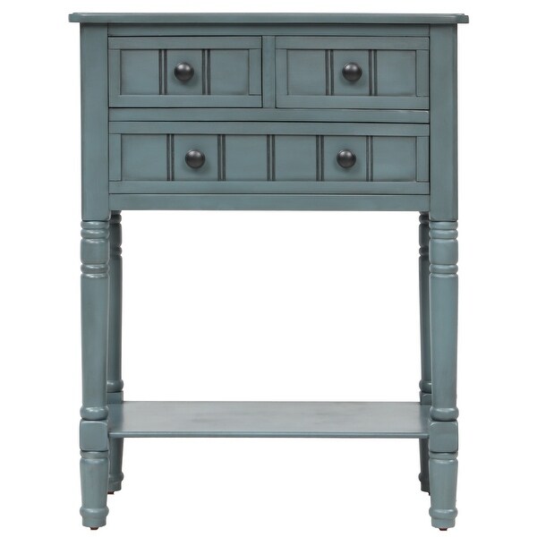 Navy Blue Wood Entryway Console Table with 3 Storage Drawers