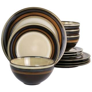 GIBSON ELITE Everston 12-Piece Stoneware Dinnerware Set in Brown 985117456M